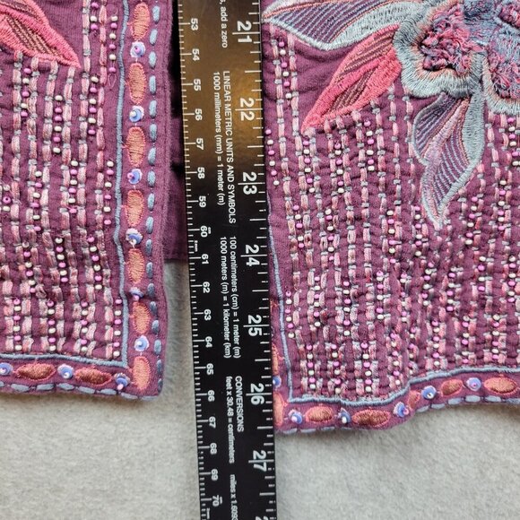 Soft Surroundings Playa Embroidered Open Jacket Dark Berry Size Medium Cotton - Picture 14 of 16